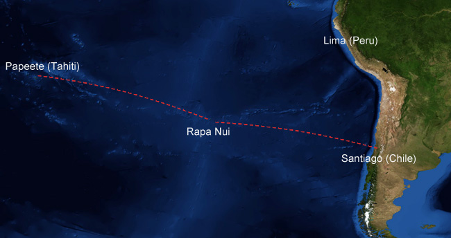 Map of flight connections to Rapa Nui (Easter Island)