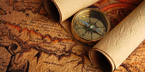 Paper map with compass
