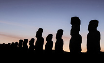 Silhouettes of moais of Ahu Tongariki at sunrise