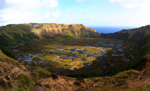 Rano Kau volcano panorama with crater lake at Rapa Nui (Easter Island)