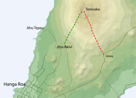 Close up of map of Terevaka hiking trail at Rapa Nui (Easter Island)