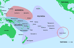 Mapa da Polinésia no oceano Pacífico.
