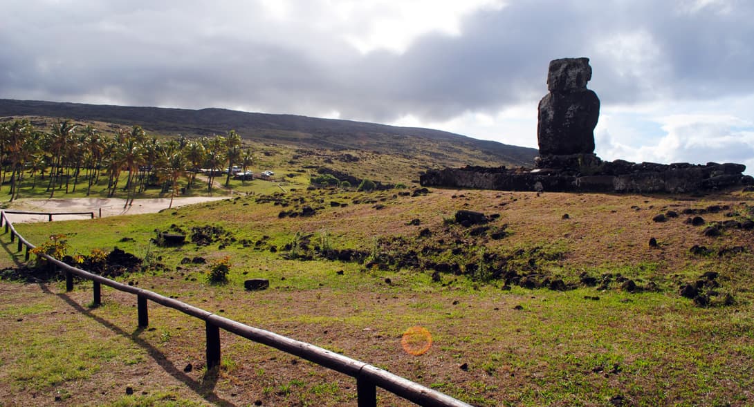 Ahu Ature Huke with a single moai statue at Anakena
