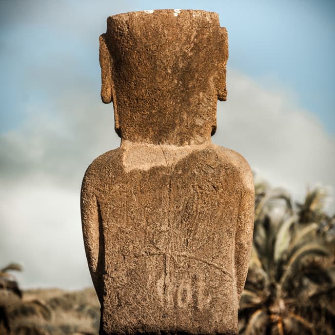 Petroglyphs of single moai statue of Ahu Nau-Nau, Anakena