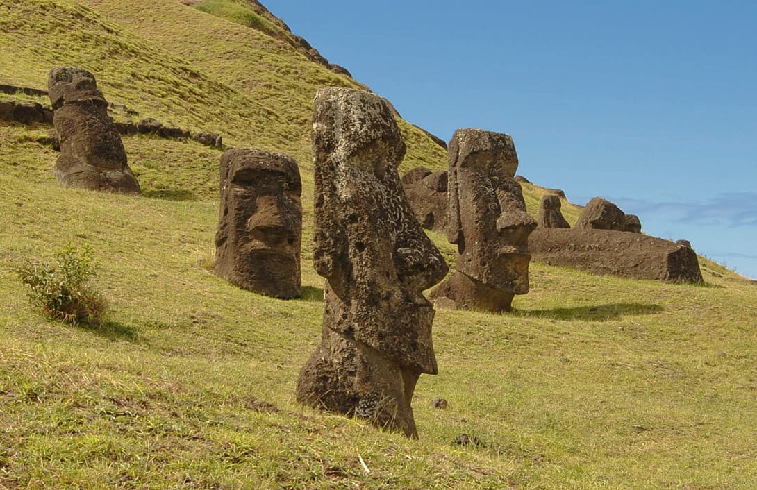Easter Island moai statue factory, volcano Rano Raraku, Rapa Nui