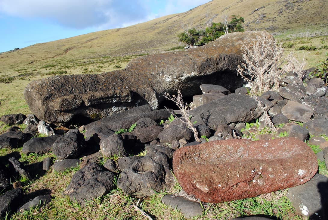 Fallen moai at the north coast
