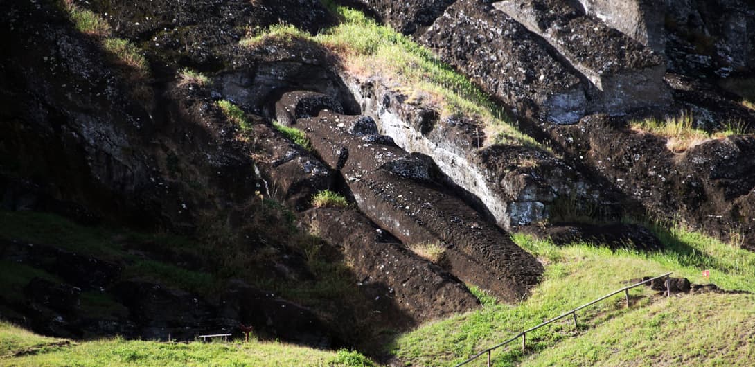 Giant Easter Island moai statue in quarry Rano Raraku