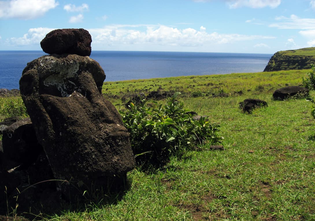 Single moai statue along the north coast