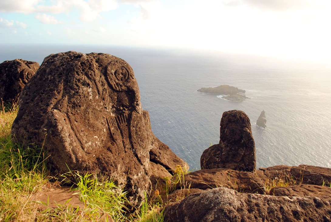 Viewpoint from Orongo towards Motu Nui, Motu Iti and Motu Kao-Kao