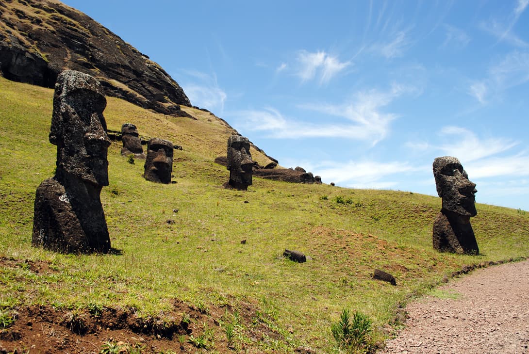 Moai statues in Rano Raraku volcano