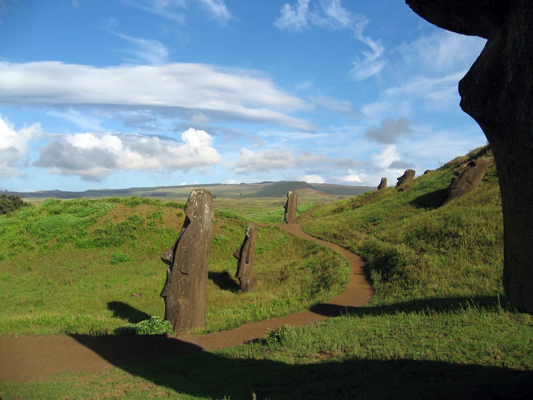 Moai statues in Rano Raraku volcano