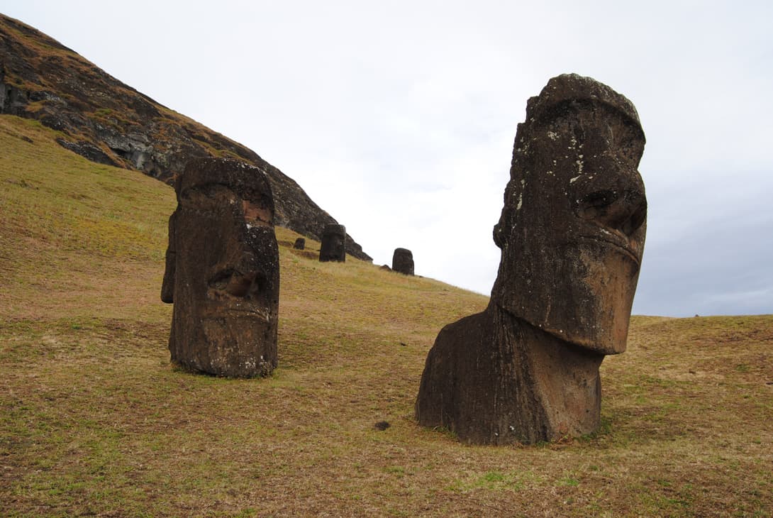 Moai statues in Rano Raraku volcano