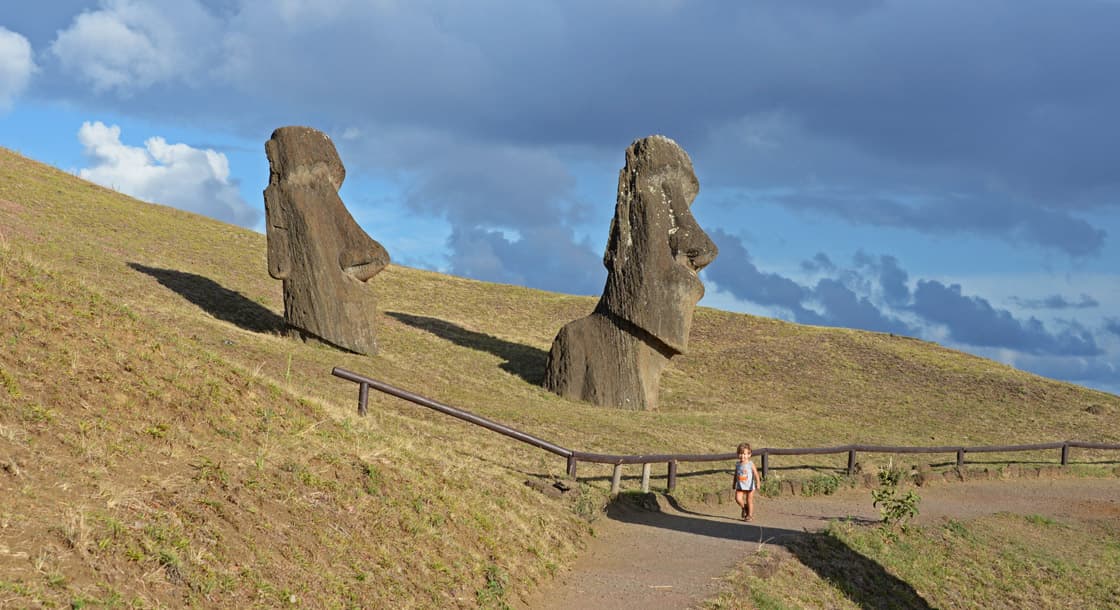 Young boy walking in Rano Raraku statue factory