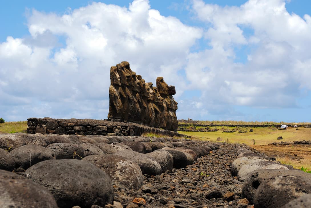 Line-up of the moai-statues at Ahu Tongariki