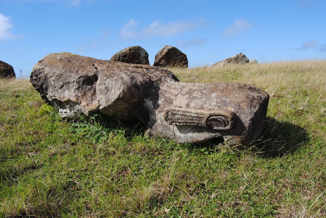Moai statue of gray trachyte rock at Rapa Nui (Easter Island)