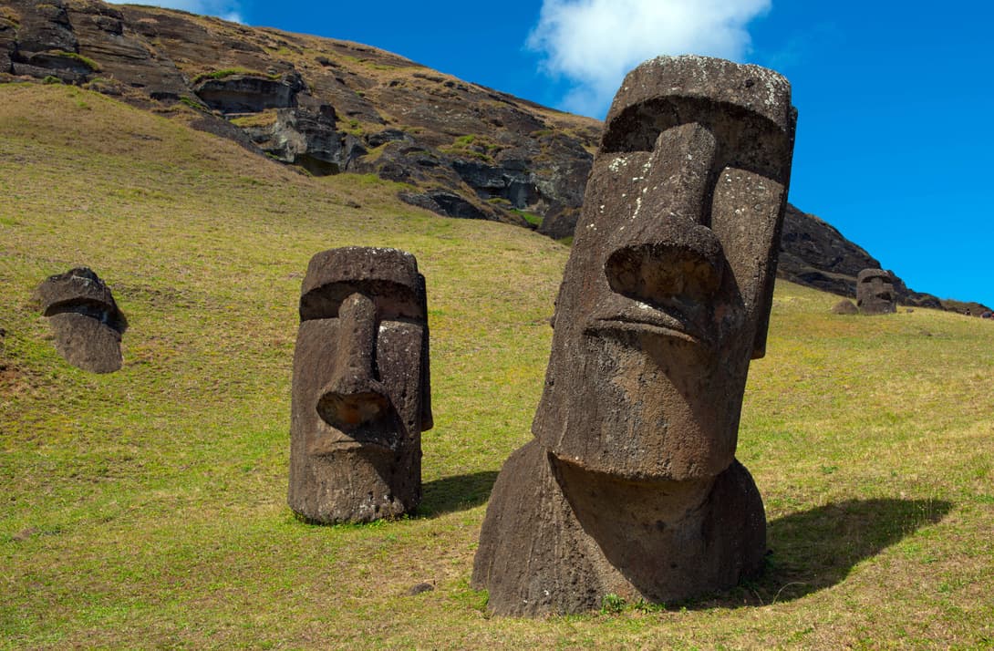 Twin moais in statue quarry Rano Raraku