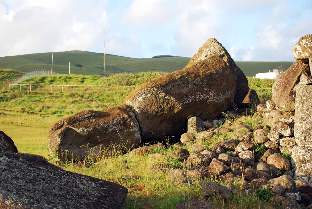 Fallen moai statue at Vinapu