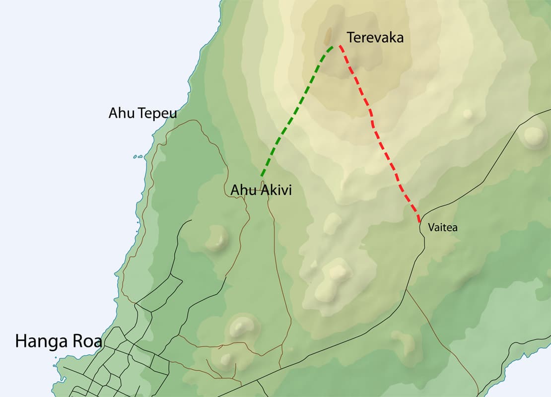 Hiking up the Terevaka hill you will reach the highest point of the island - 500 m above sea level.