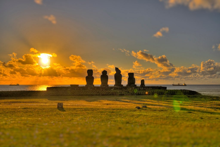 Sunset at Tahai, one of the best places to visit in Rapa Nui (Easter Island).