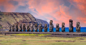 The fifteen standing moai at Ahu Tongariki