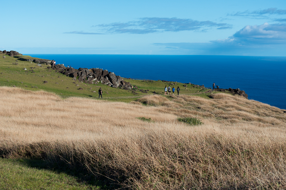 View of the ceremonial village of Orongo in Rapa Nui National Park.