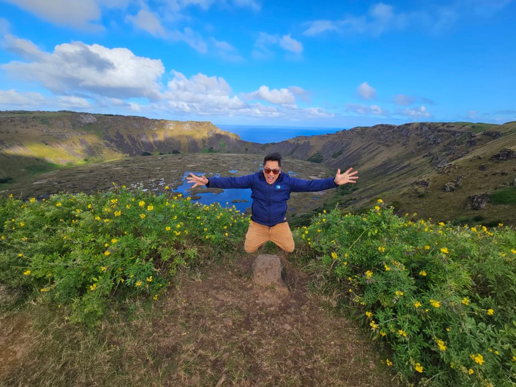 A sense of wellbeing and peaceful mind in places like the Rano Kau volcano.