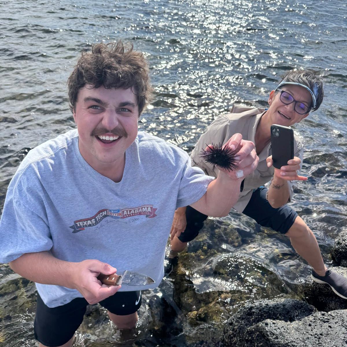 Traveler enjoying a spontaneous local food experience by the sea during a private tour.