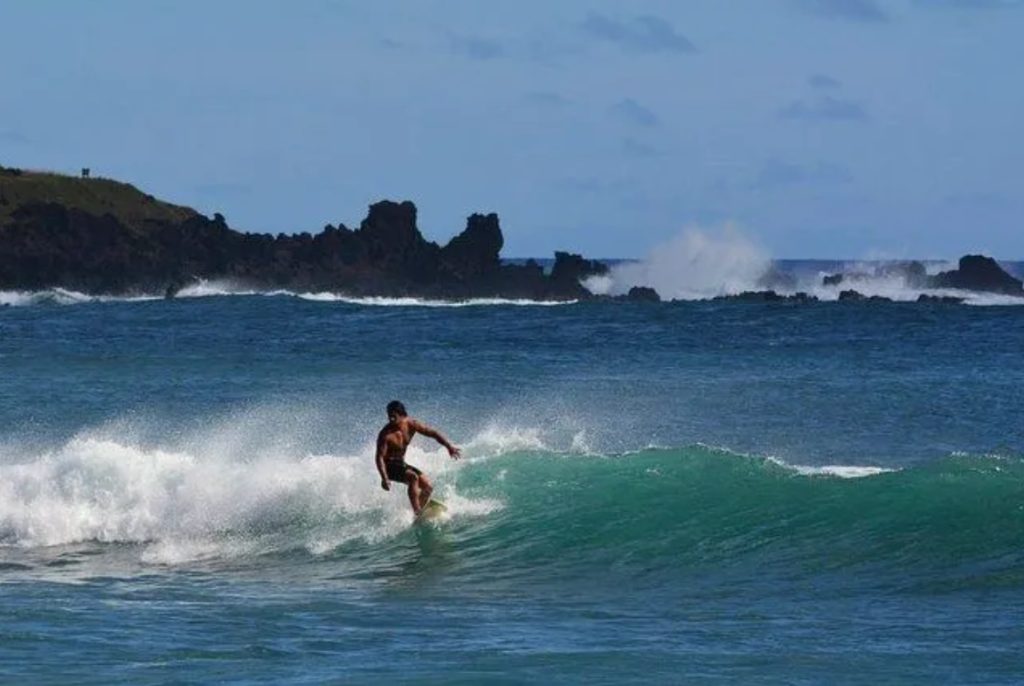 Surfer riding the waves at Pea Beach