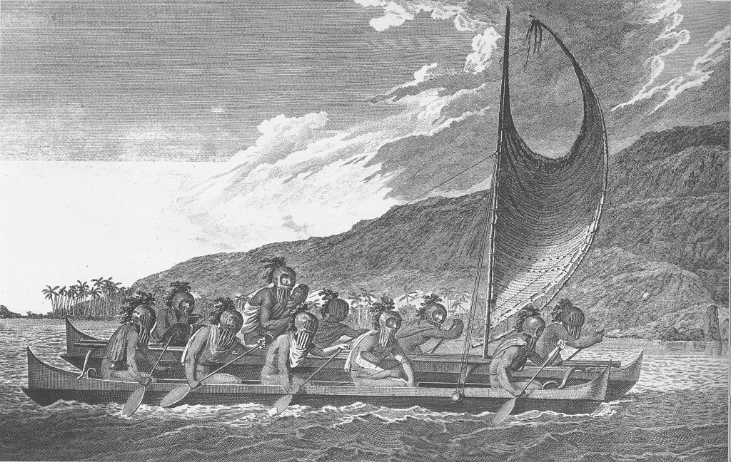 Rapa Nui Navigators sailing a double-hulled canoe across the open Pacific Ocean