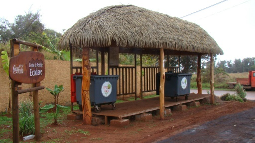 Waste collection and recycling points at Ecohare near Hanga Roa in Rapa Nui.