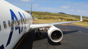 Entering airplane at Mataveri airport, Rapa Nui (Easter Island), Chile