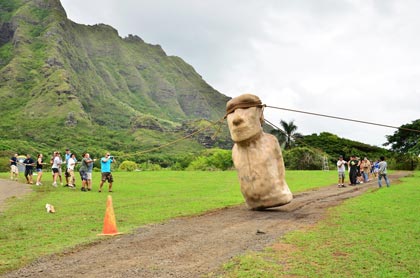 Moai walking by rocking, Hawaii 2012 experiment by Terry Hunt.