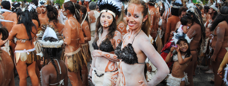 Tourists participating in the parade of Tapati Rapa Nui, Easter Island