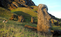 Abandoned moai statue factory of Rano Raraku volcano at Rapa Nui (Easter Island)