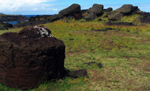 Fallen moai statues at Ahu Akahanga