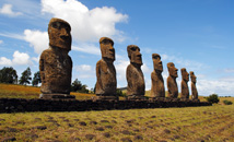 Close-up on the seven moai statues of Ahu Akivi