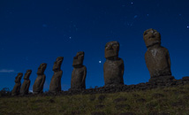 Easter Island moai statues of Ahu Akivi under starry night sky at Rapa Nui (Easter Island)