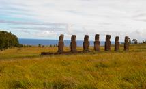 Ahu Akivi moai statues facing ocean