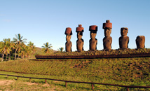 Ahu Nau-Nau with 7 moai statues in the morning at Anakena