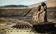 Lineup of moai statues at Ahu Tongariki from side