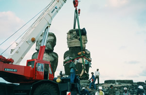Restoring moai statue of Ahu Tongariki.