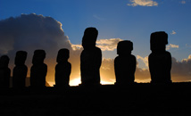 Close-up of moai statues silhouette at Ahu Tongariki