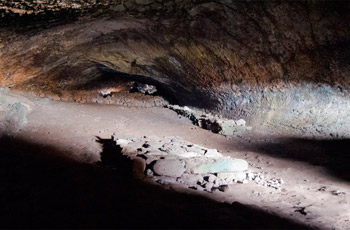 Main hall of Ana Te Pora lava cave on the north coast.