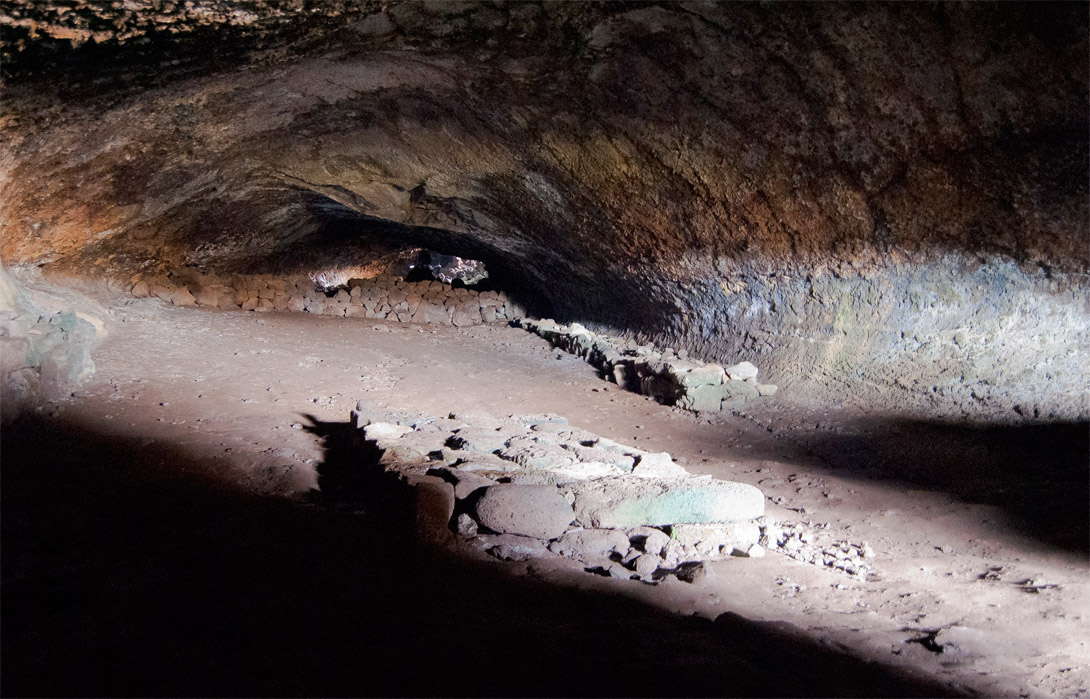 Wide main hall inside Ana Te Pora lava cave