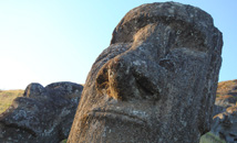 Close-up of moai statue in quarry, volcano Rano Raraku at Rapa Nui (Easter Island)