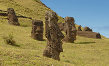 Easter Island moai statue factory, volcano Rano Raraku, Rapa Nui