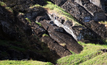 Giant Easter Island moai statue in quarry Rano Raraku