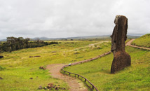 Moai Piro-Piro in Rano Raraku overlooking landscape
