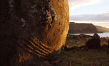 Fingers of Mōai Ha'ere Ki Haho or Traveling Moai by Ahu Tongariki in sunrise at Rapa Nui (Easter Island)