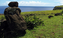 Single moai statue along the north coast